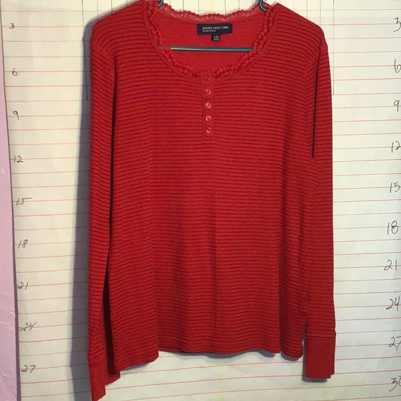 JONES NEW YORK women’s top  XL  red w/ red stripes - Picture 2 of 5